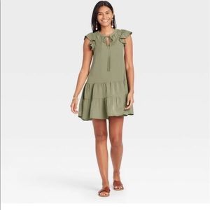 Knox Rose tierd ruffle dress flutter sleeve olive XL